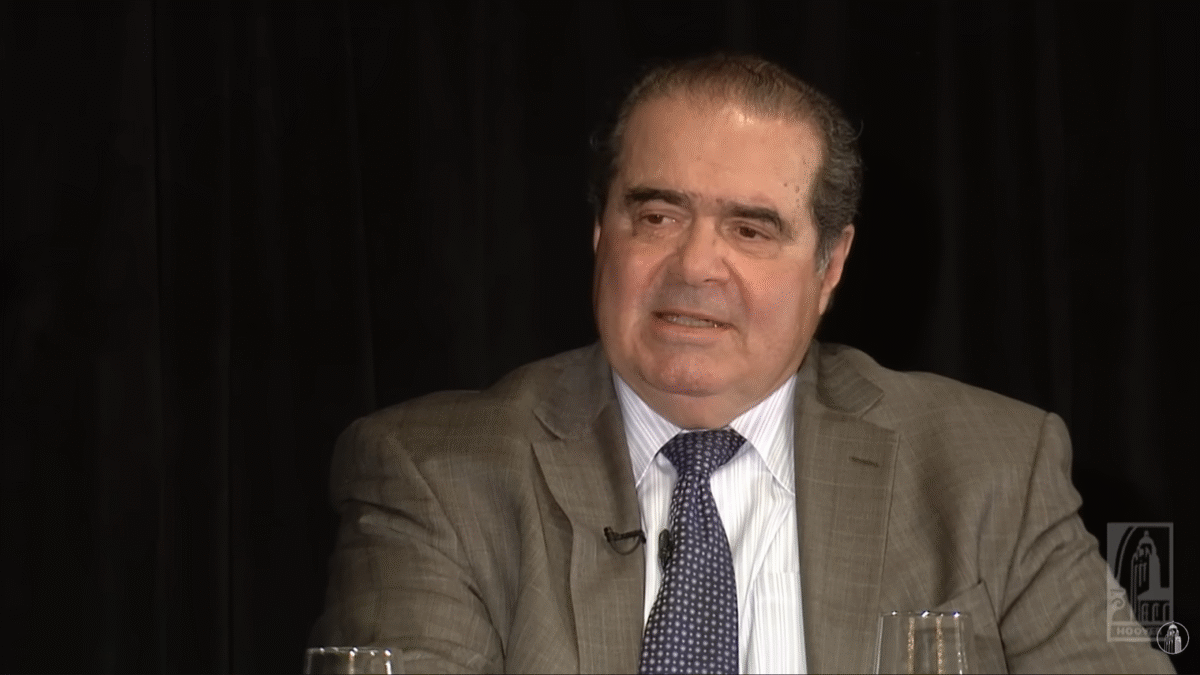 Antonin Scalia talking during an interview.