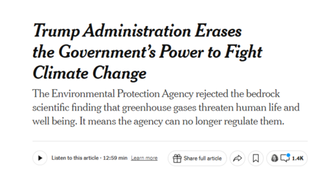 NY Times Throws Hissy Fit Over Trump Erasing ‘Government’s Power to Fight Climate Change’