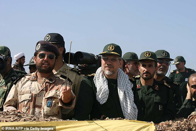 General Safavi (pictured in the centre during naval manoeuvres in the Gulf in 2006) has been associated with the Islamic Revolutionary Guard Corps, which is listed as a terror organisation by the Australian government