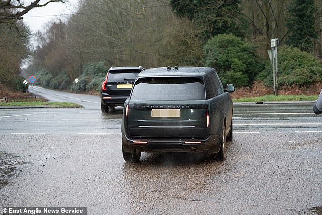 A group of luxury cars leave Sandringham just before it was revealed that Andrew had been arrested