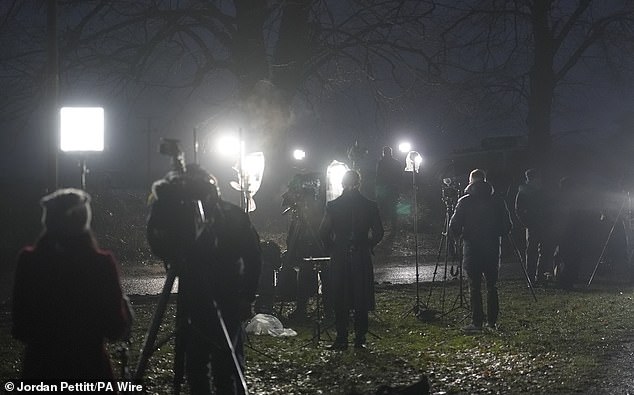 Members of the media at the Sandringham Estate in Norfolk, where Andrew Mounbatten-Windsor has relocated following his departure from Royal Lodge in Windsor. Andrew Mountbatten-Windsor has been arrested on suspicion of misconduct in public office and is in police custody. Picture date: Thursday February 19, 2026. PA Photo. Photo credit should read: Jordan Pettitt/PA Wire