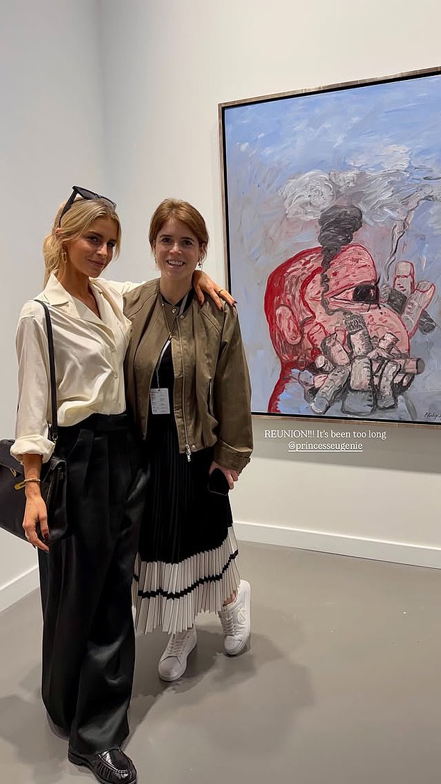 Fergie has also been spending time with her youngest daughter, Princess Eugenie , 35, who has been in the region for work, attending an art fair in Doha, Qatar, in her role as a director at dealer Hauser and Wirth. Eugenie is pictured with friend Caroline Daur at the art fair earlier this month