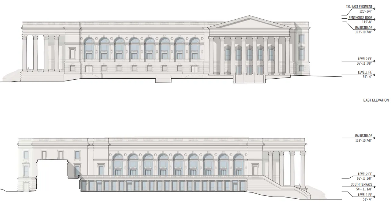 Shalom Baranes Associates rendering, White House Ballroom enlarged East and West elevations [Screenshot/Public/CFA.gov]