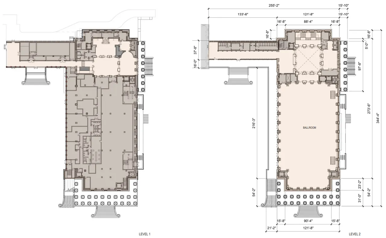 Shalom Baranes Associates rendering, White House East Wing modernization floor plans: levels 1 & 2 [Screenshot/Public/CFA.gov]
