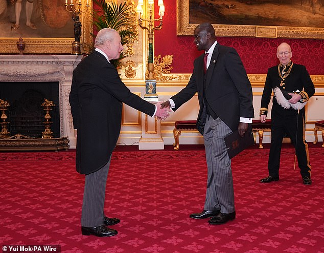 King Charles, pictured today with Maurice Makoloo, High Commissioner for Kenya at St James's Palace, said that 'the law must take its course' after his brother ended up in custody
