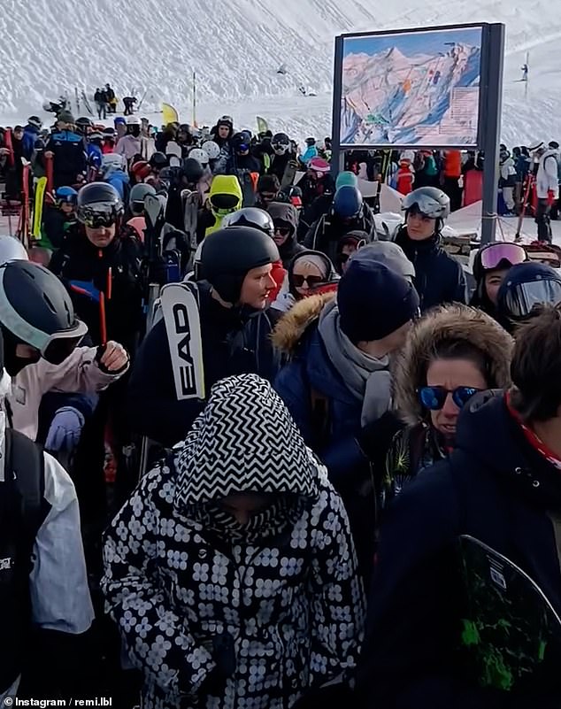 Footage from the Cauterets ski resort in France shows a seemingly never-ending winding queue up the mountain with hundreds waiting to ski
