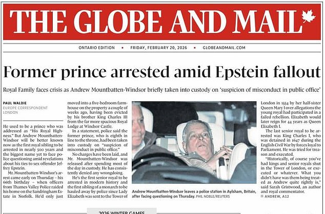 Canada's The Globe And Mail publishes the now infamous photo of Andrew in a police car