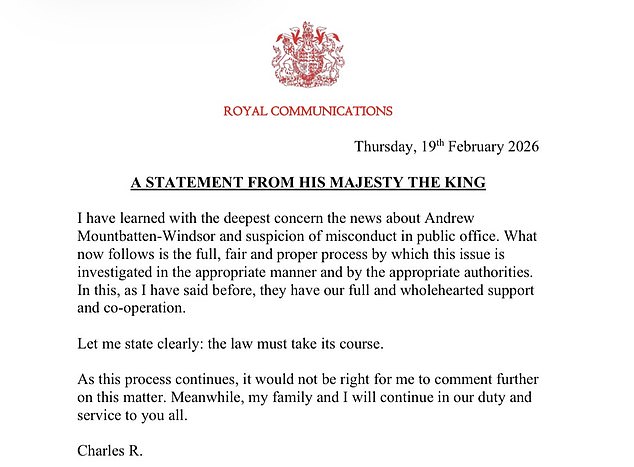 The unprecedented statement from the King after his brother's arrest where he said he supported the police's action and he and the Royal Family would co-operate fully