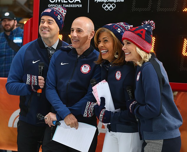 Sources said Carson Daly (far left) could be in the running to replace Guthrie (far right) if she were to not return. Currently, Hoda Kotb (second right) has returned to cover for Guthrie