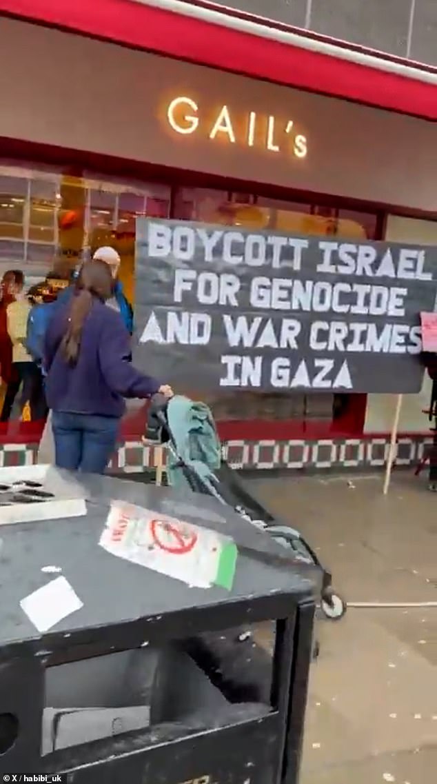 Pro-Palestine protesters arrived at the newest branch of Gail's which opened in Junction Road, close to Archway Tube station, on Thursday