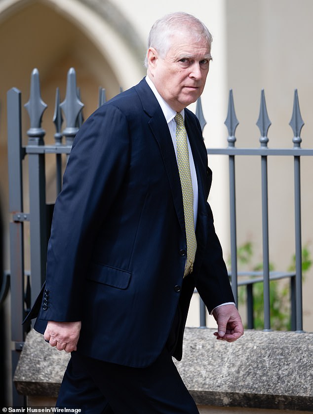 Andrew Mountbatten-Windsor (pictured at St George's Chapel in Windsor on April 20 2025) was arrested on his 66th birthday before later being released