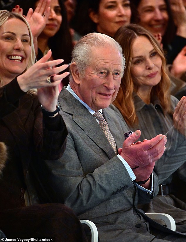 King Charles was seen on the front row at London Fashion Week on Thursday next to Stella McCartney