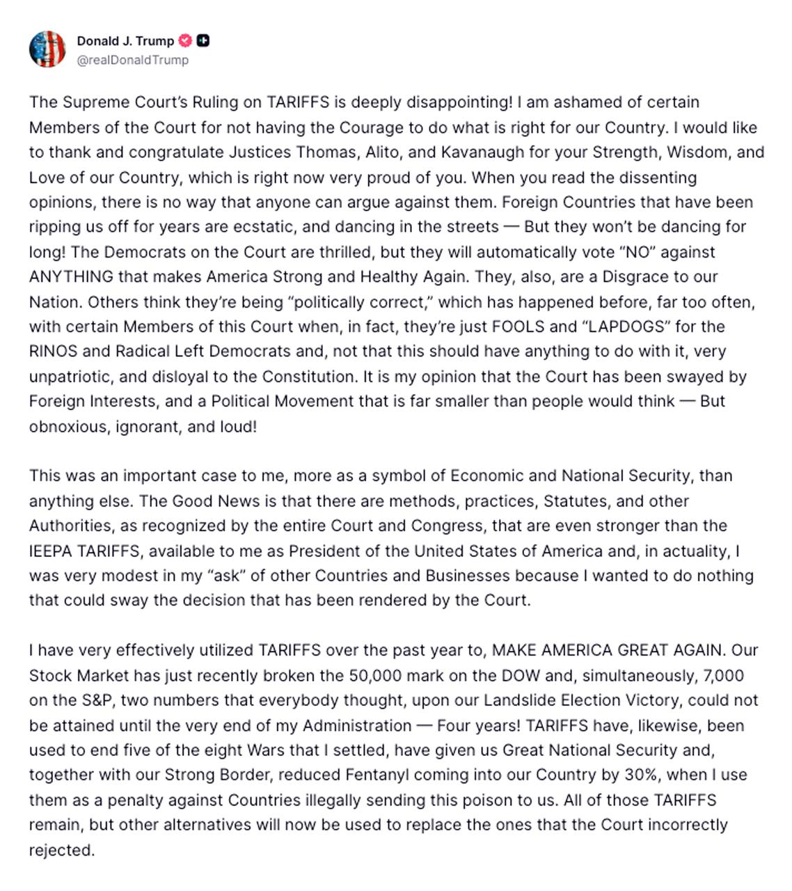 President Trump Issues Blistering FULL RESPONSE To SCOTUS On TruthSocial