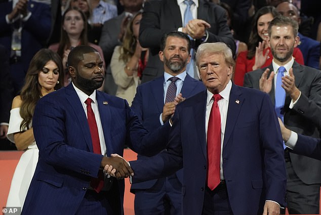 President Donald Trump appears with Donalds during the Republican National Convention in July 2024
