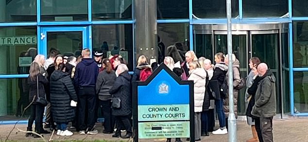 Angry protesters were prevented from entering the court building by police at first because of concerns about 'crowd control'