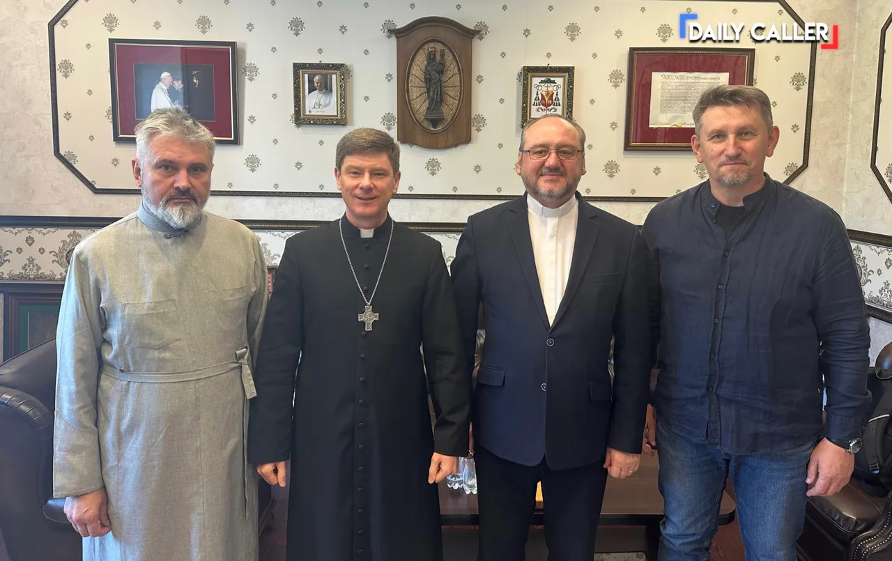 Epiphanius, primate of the Orthodox Church of Ukraine (OCU) and metropolitan of Kyiv and All Ukraine; Vitalii Kryvytskyi, bishop of the Roman Catholic Church in Ukraine; Oleksa Petriv, archpriest of the Ukrainian Greek Catholic Church; and Oleksandr Zaiets, chairman of the Institute for Religious Freedom, spoke about their experiences and those of their parishioners in occupied Ukraine with the Daily Caller in Kyiv in August. (Photo by Derek VanBuskirk)