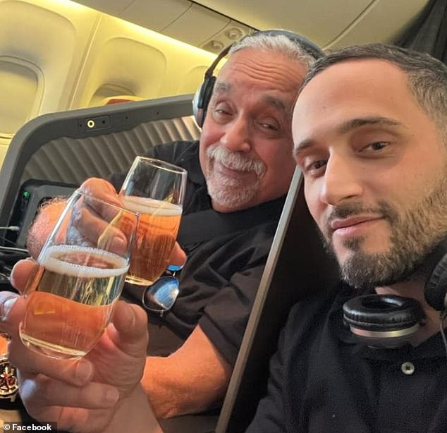 Colón with his son Alejandro Miguel on a plane. Colón 'peacefully' passed away on Saturday surrounded by family