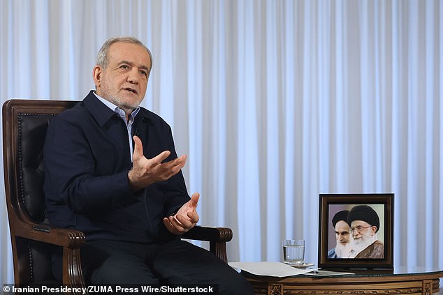 Trump would target only military and government sites as a first step to get Iran to agree to a favorable deal and could potentially start 'within days.' Pictured: Iranian President Masoud Pezeshkian