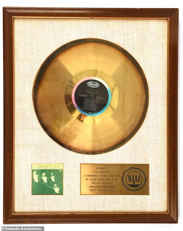 Gold disc given by the Recording Industry Association of America to commemorate the success of the 1964 US album Meet The Beatles!