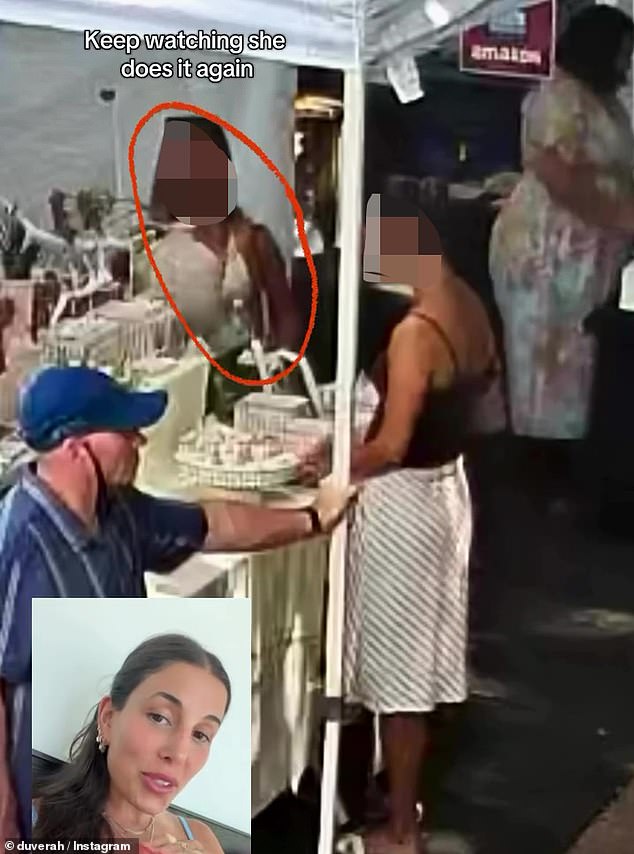 One woman (circled) was captured at Jess' stall appearing to slip several jewellery items in her bag while cautiously glancing around to ensure no one was watching.