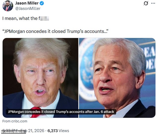 Conservatives are furious that JPMorgan Chase closed Donald Trump's personal and business bank accounts following the January 6 attack on the Capitol in 2021