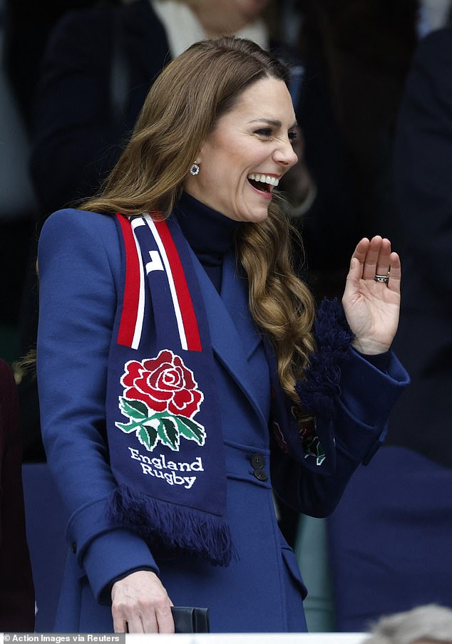 The Princess of Wales reacts during today's Six Nations rugby match between England and Ireland