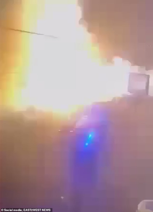 Footage shows the moment an explosion went off in the Ukrainian city of Lviv