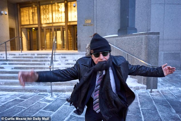 Shlomi Alexander lunged at the Daily Mail's photographer outside Manhattan federal court earlier in the trial