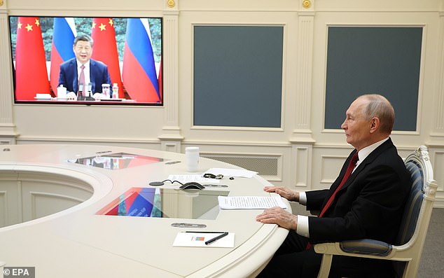 China ranks third in nuclear capabilities, behind Russia and the US. Pictured above is a conference between Russian President Vladimir Putin and Chinese President Xi Xining on February 4
