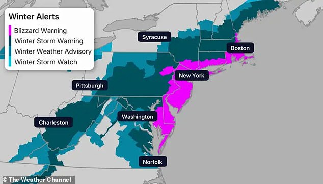 Forecasters warned that the 'potent' Nor'easter will cause blizzard conditions and 'impossible travel' along the I-95 corridor from Baltimore to Boston