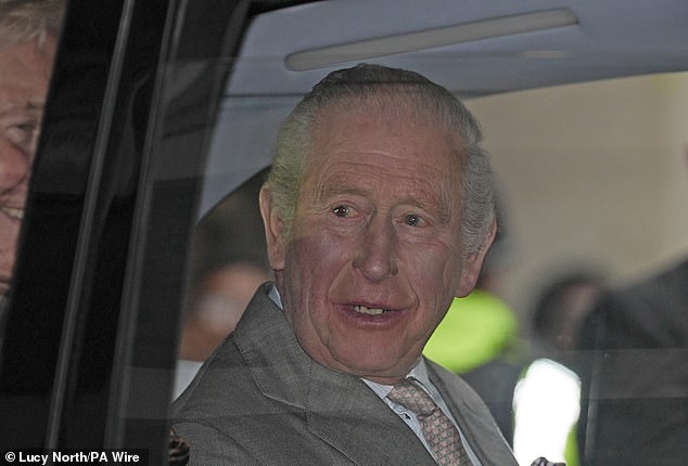 King Charles (pictured on February 19) said in an unprecedented statement that 'the law must take its course' after expressing his 'deepest concern' after his younger brother was held on suspicion of misconduct in public office
