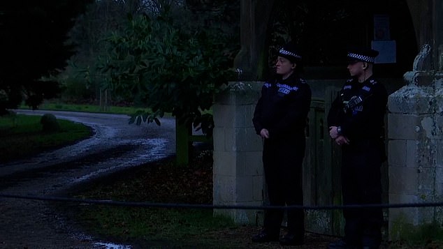 Police officers were pictured at the entrance to Wood Farm on The King's private estate