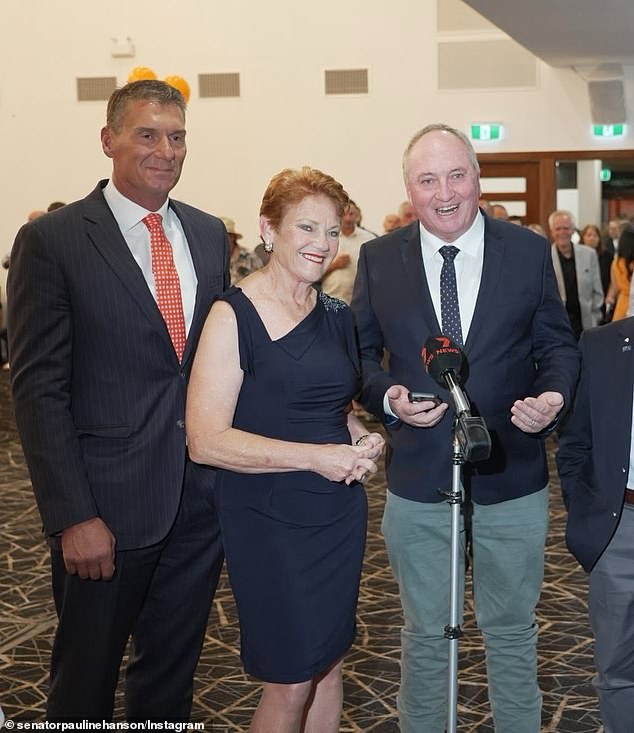 A recent poll put One Nation as well ahead of the Liberals in the SA election primary vote (pictured Cory Bernardi, Pauline Hanson and Barnaby Joyce)