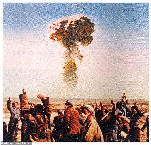 China denied the claims, but US officials have maintained that Beijing has not been transparent about nuclear testing. Pictured above is an archival photo of the Lop Nur Nuclear Test Base in 1959