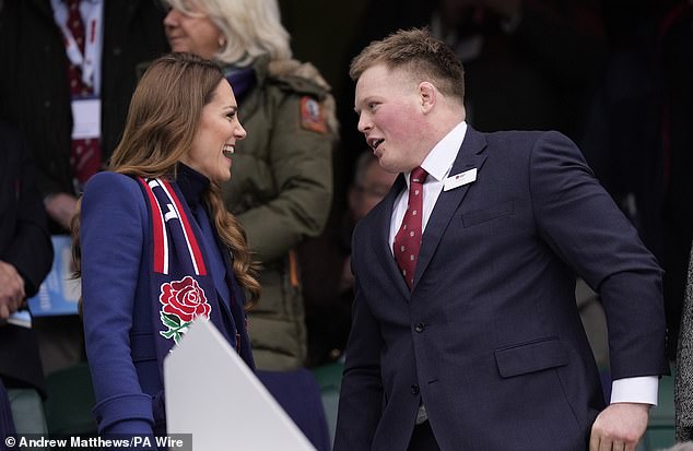 The Princess of Wales was seen laughing and joking with Baxter in the stands at Twickenham