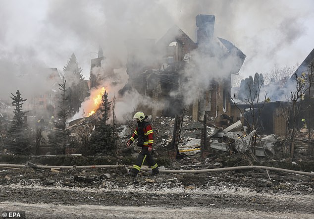 The aftermath of a Russian strike on Kyiv today, as the war ticks over into a fifth year