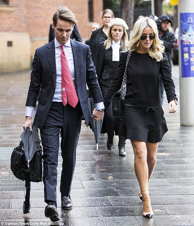 Curtis and Jacenko's walk to and from court turned into a fashion parade of her wardrobe, with the PR supremo sporting thousands of dollars of designer gear