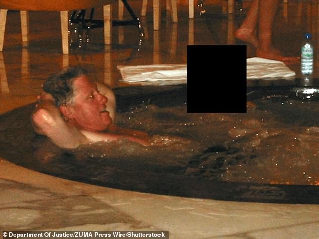 Clinton hangs out in a hot tub in the latest tranche of Epstein files released by Congress. Multiple images depict the former president in casual or social settings with Epstein's circle, including one showing him in a hot tub with a woman whose face was redacted and another featuring him in a swimming pool with Maxwell. It is not clear when or where the image was taken