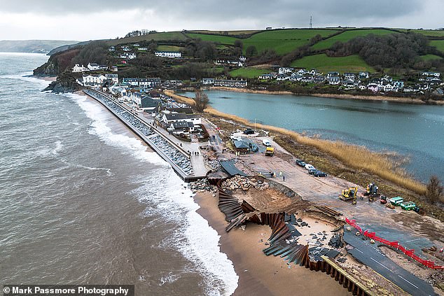 Torcross, in Devon, is now cut off from the rest of the world after a 200 metre section of road fell into the sea