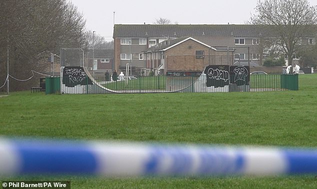 Police tape seen around Briar Hill Skate Park in Northampton as forensic officers carry out investigations