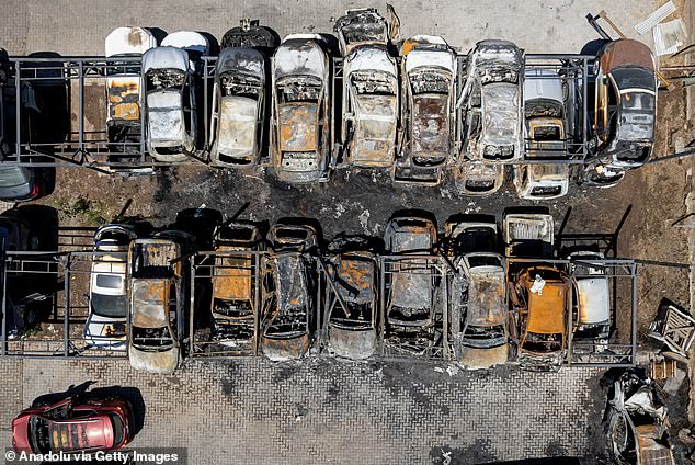 A car dealership affected during a gas truck explosion, it was one of the businesses affected by widespread damage