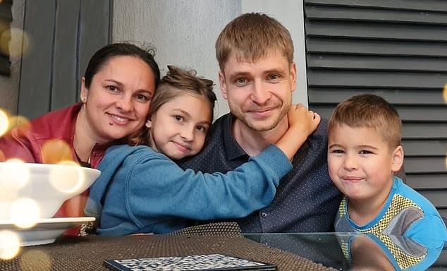 Pictured: Mrs Ponomarova with her two children and her husband Grisha who joined the family in Hungerford in 2023