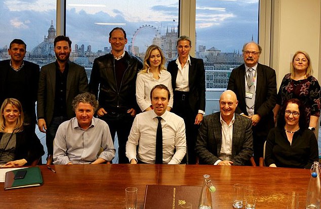 Junkermann (third from right, back row) convinced then health secretary Matt Hancock (centre, front row) to appoint her to the government's influential 'Health Tech Advisory Board' in 2018
