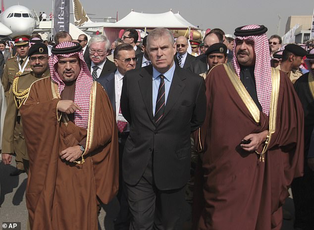 Andrew (centre) in Bahrain in 2014 in his role as a trade envoy, flanked by Prince Abdullah bin Hamad Al Khalifa (left) and Crown Prince and Bahraini Prime Minister Salman bin Hamad Al Khalifa (right)