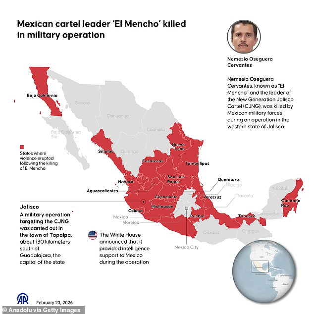 El Mencho's cartel had trafficking routes across five continents