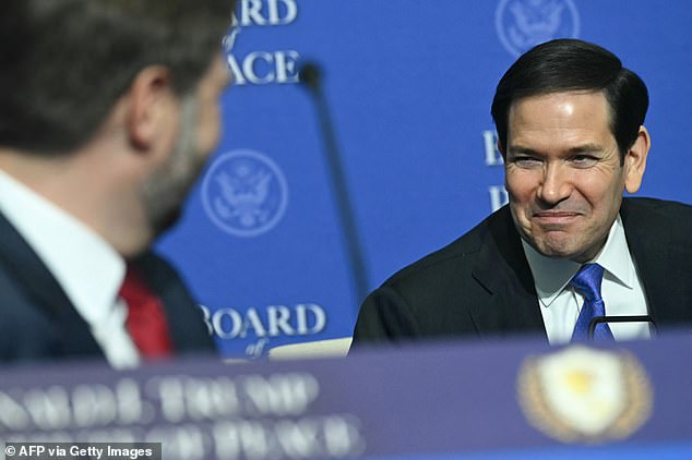 US Vice President JD Vance and US Secretary of State Marco Rubio attend the inaugural meeting of the 'Board of Peace'