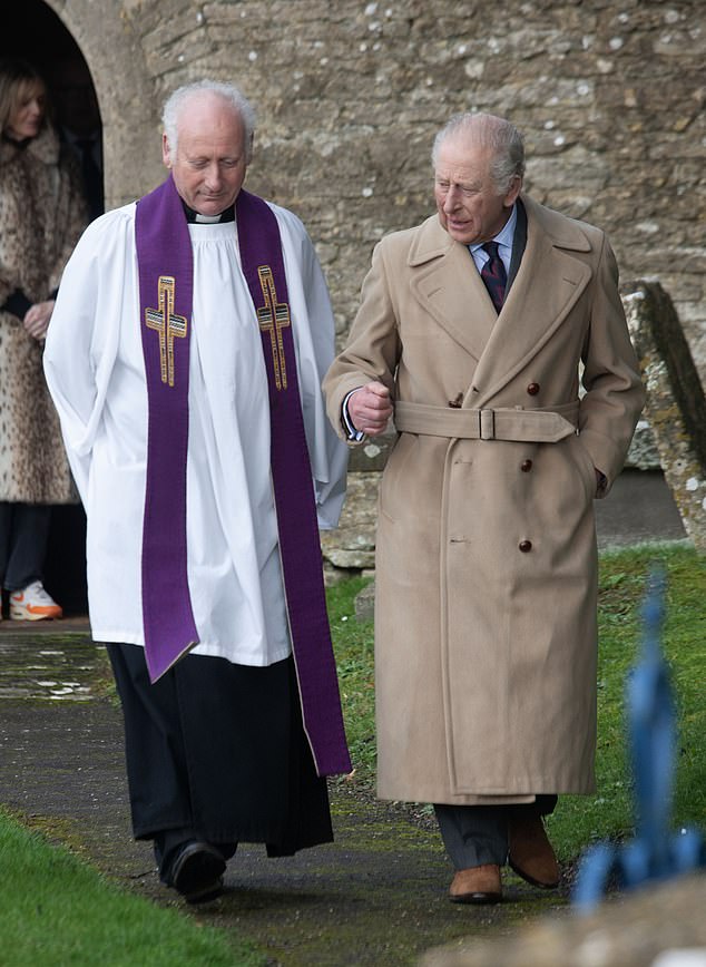 The King pictured at church yesterday