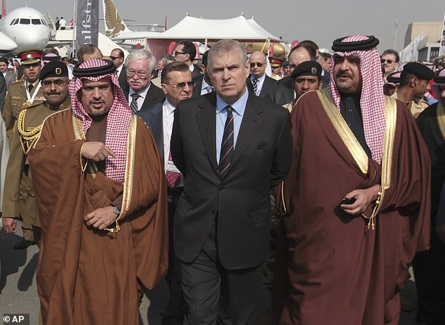 Andrew (centre) in Bahrain in 2014 in his role as a trade envoy, flanked by Prince Abdullah bin Hamad Al Khalifa (left) and Crown Prince and Bahraini Prime Minister Salman bin Hamad Al Khalifa (right)