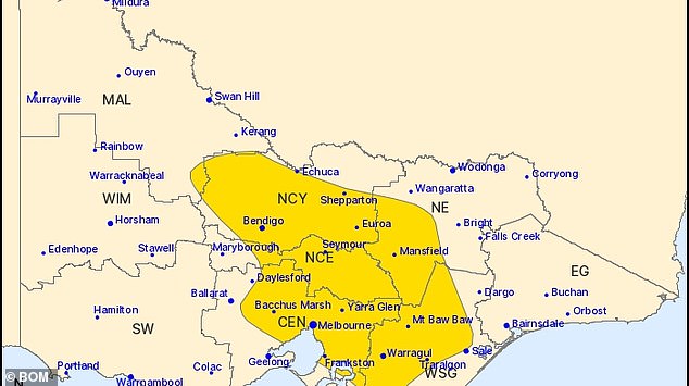 A severe weather warning is in place for heavy rainfall across central Victoria, with thunderstorms expected to hit on Tuesday afternoon
