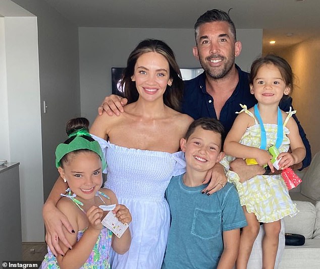 Rachael Lee when she was engaged to ex NRL star Braith Anasta, with children, Aleeia, his daughter with Jodi Gordon, Rachael's son Addison and the daughter they share together, Gigi (right)